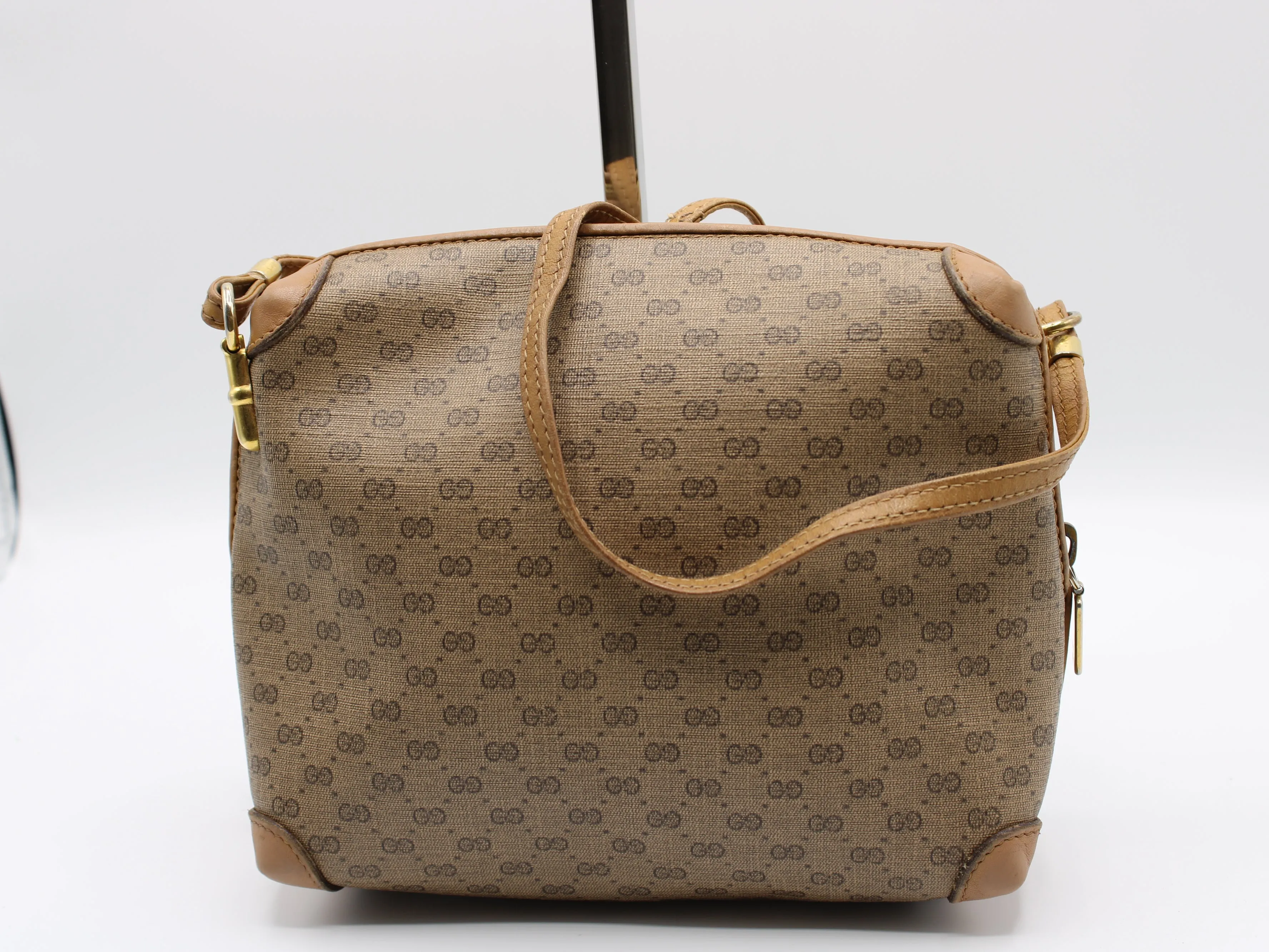 Gucci Bag Micro Bree GG Canvas Crossbody Gold Accents Vintage