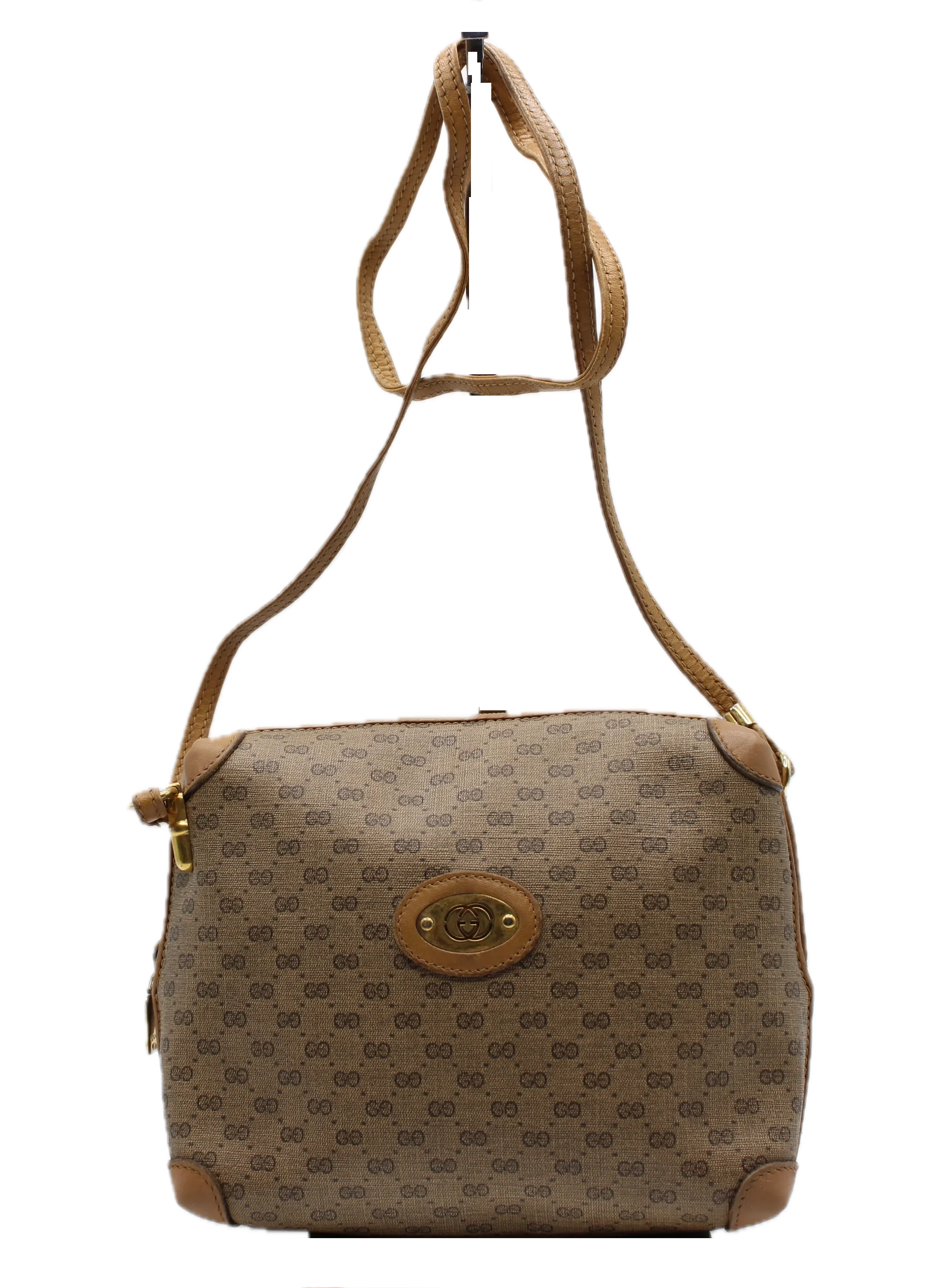 Gucci Bag Micro Bree GG Canvas Crossbody Gold Accents Vintage