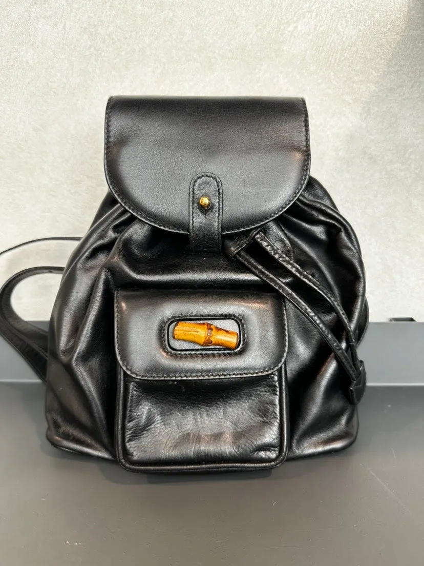 Gucci Bamboo Backpack Black Leather Bag