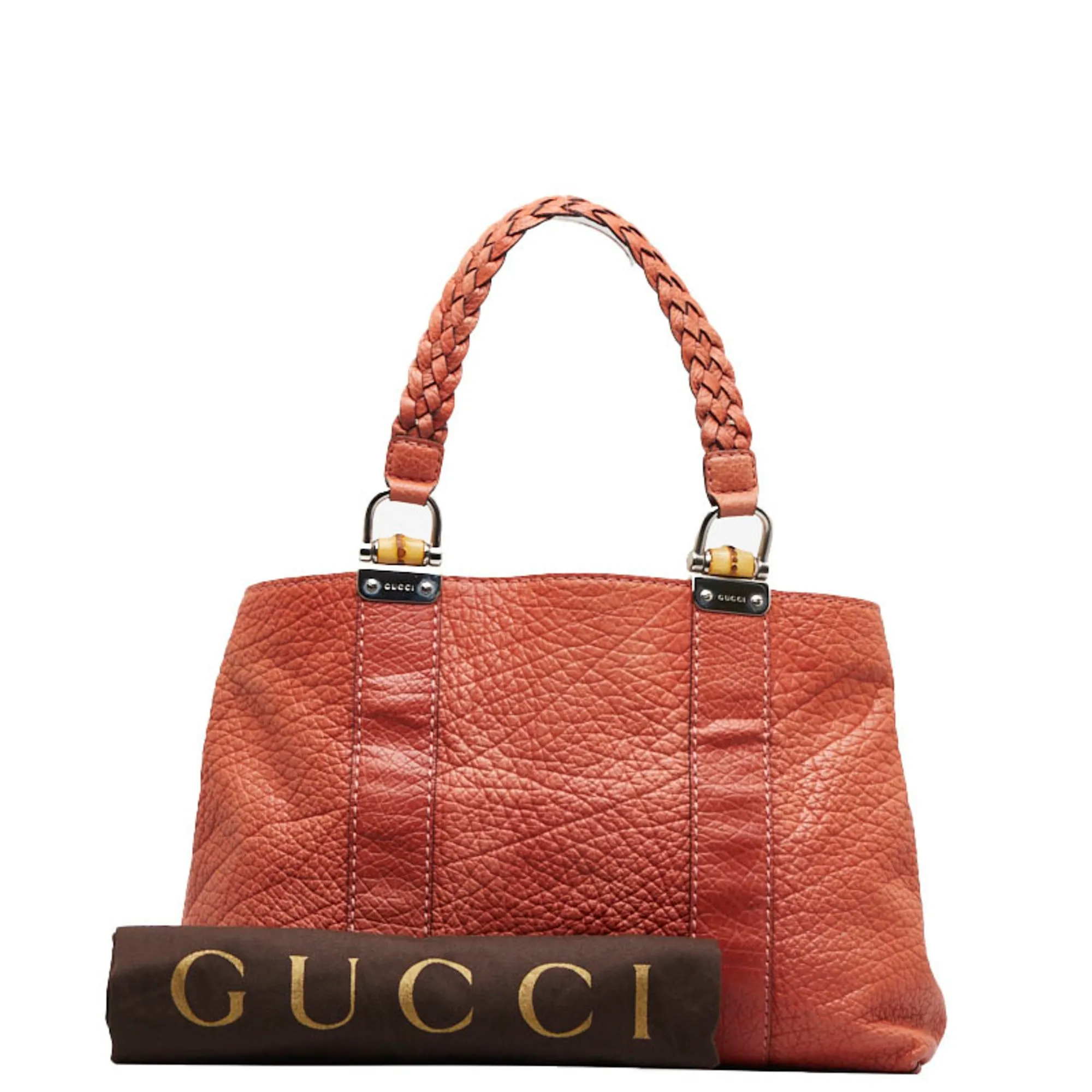 GUCCI bamboo handle handbag tote bag 232947 orange leather ladies