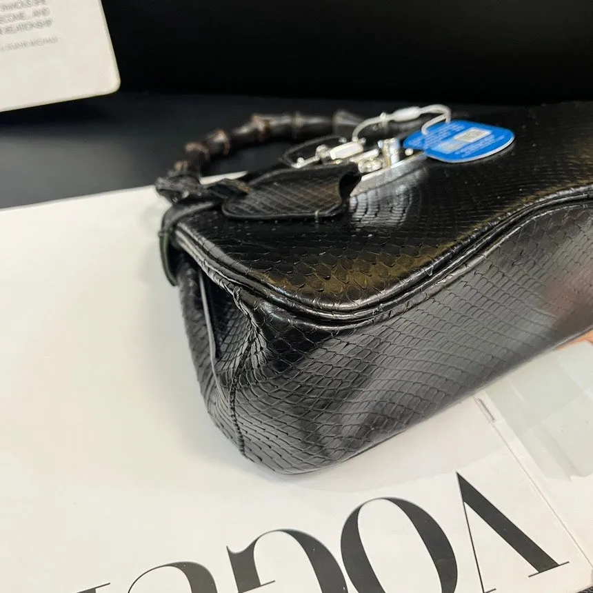Gucci Bamboo Snakeskin Black Silver Crossbody Bag
