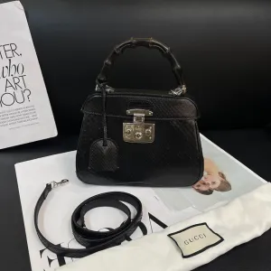 Gucci Bamboo Snakeskin Black Silver Crossbody Bag