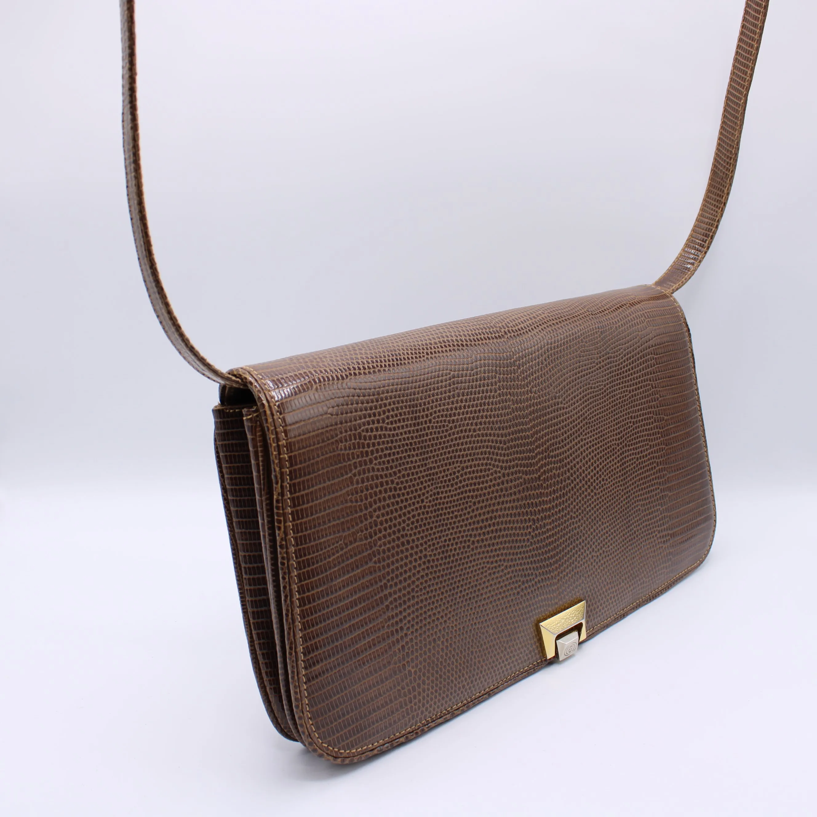 Gucci Brown Lizard Leather Convertible Crossbody Exotic Bag