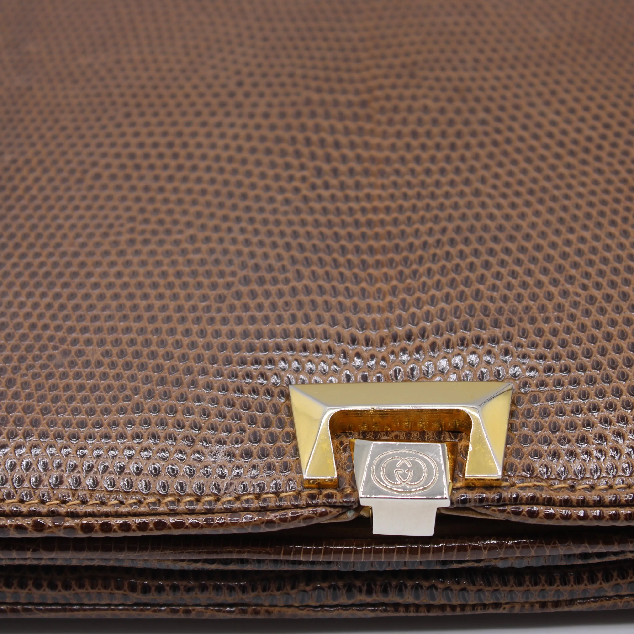 Gucci Brown Lizard Leather Convertible Crossbody Exotic Bag