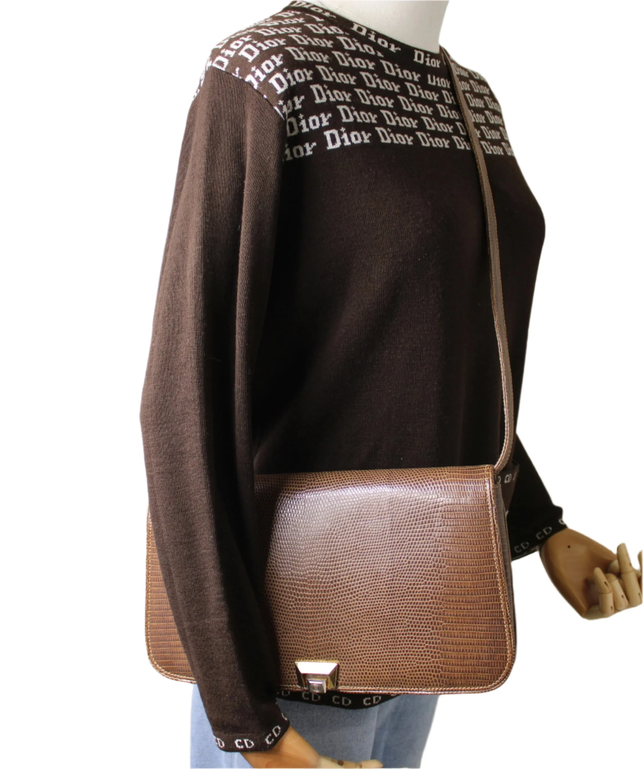 Gucci Brown Lizard Leather Convertible Crossbody Exotic Bag