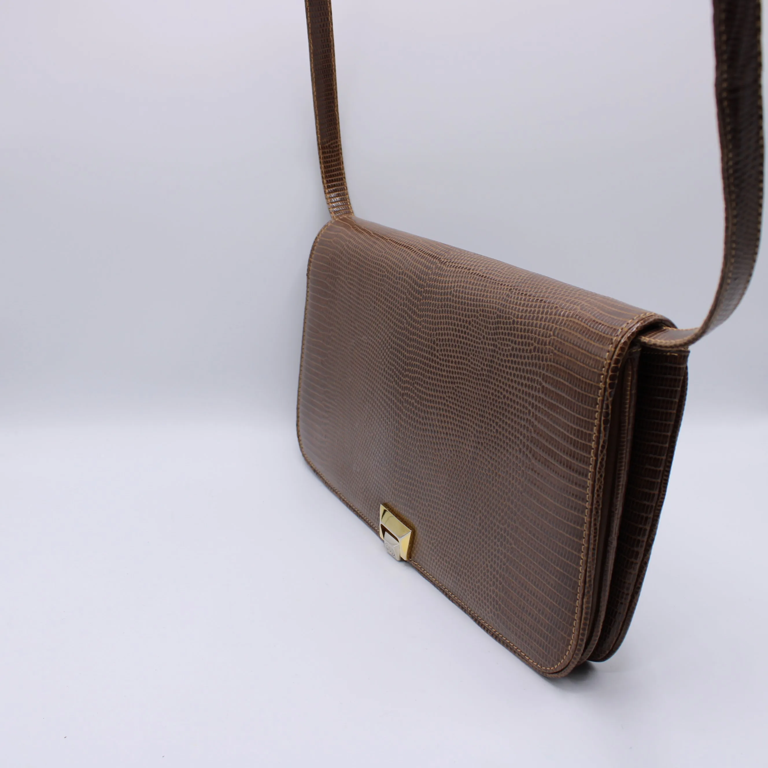Gucci Brown Lizard Leather Convertible Crossbody Exotic Bag