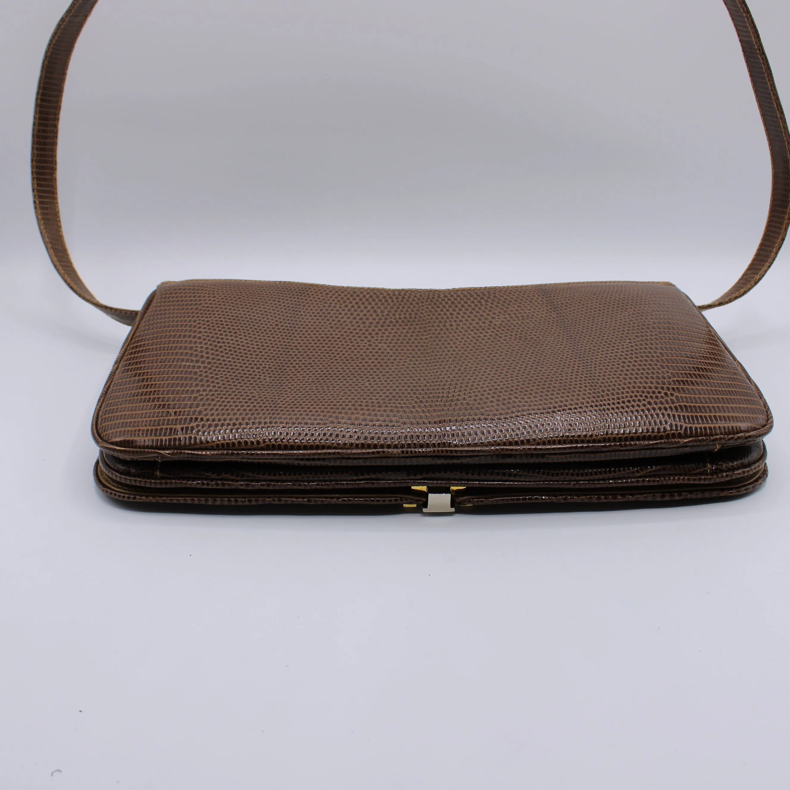 Gucci Brown Lizard Leather Convertible Crossbody Exotic Bag