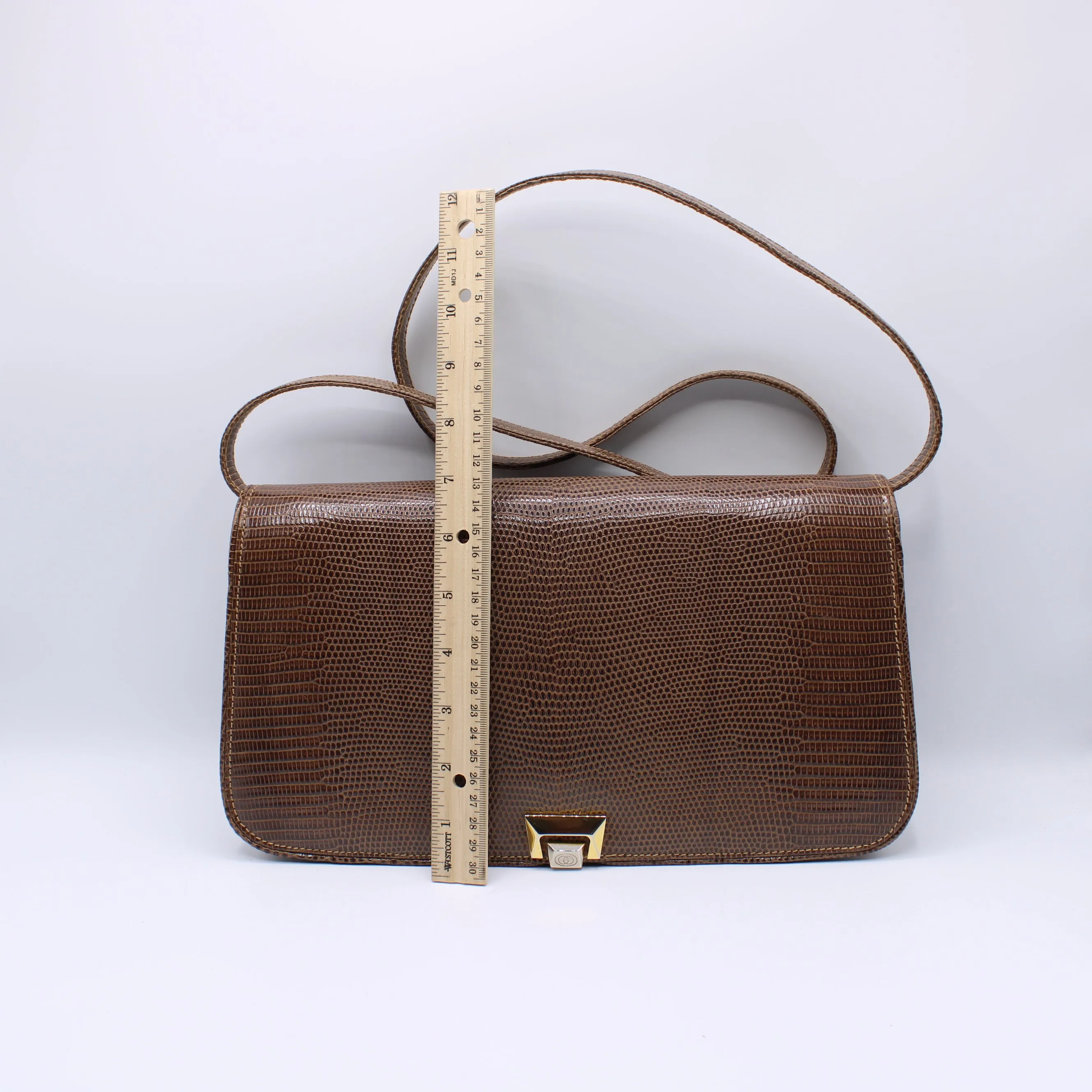 Gucci Brown Lizard Leather Convertible Crossbody Exotic Bag