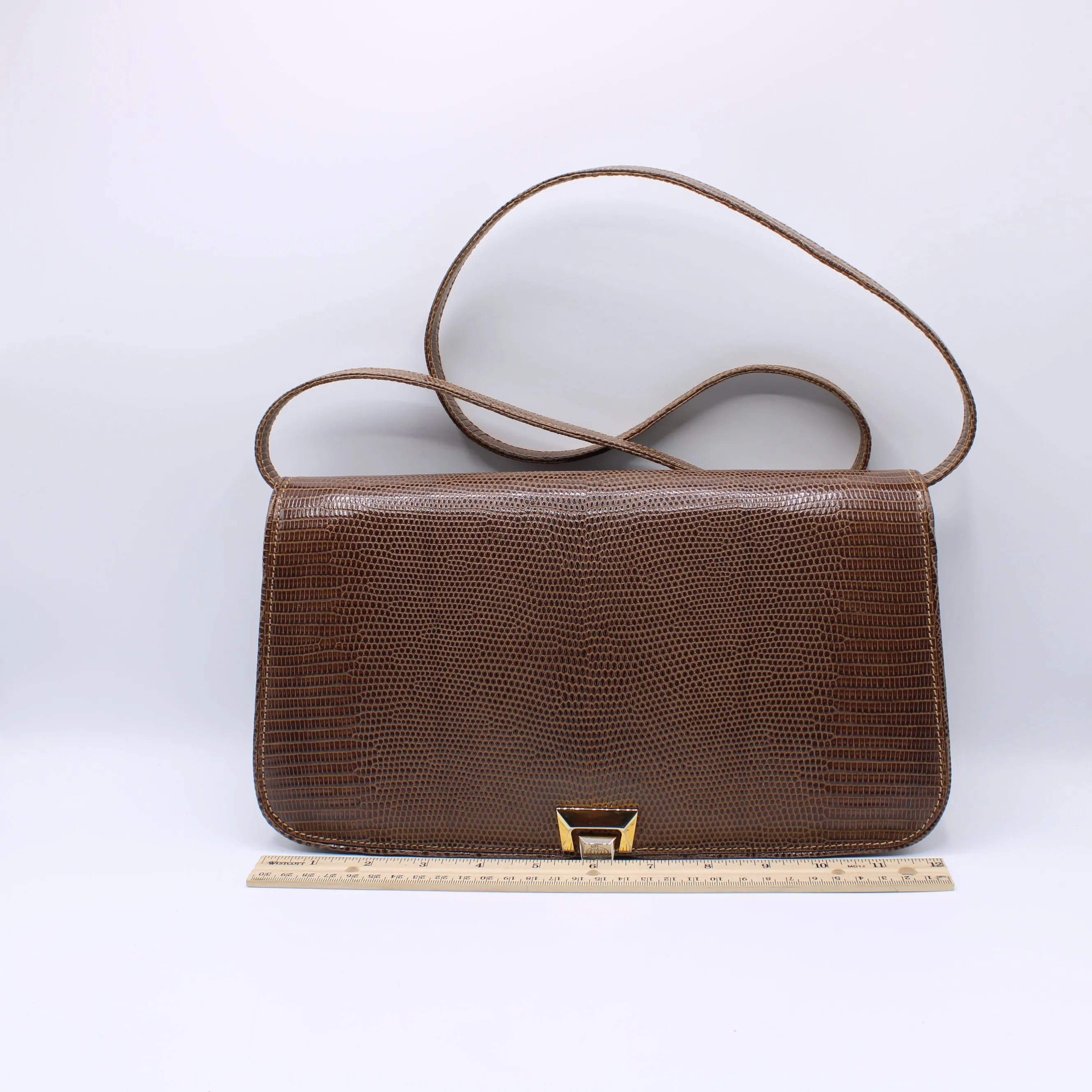 Gucci Brown Lizard Leather Convertible Crossbody Exotic Bag