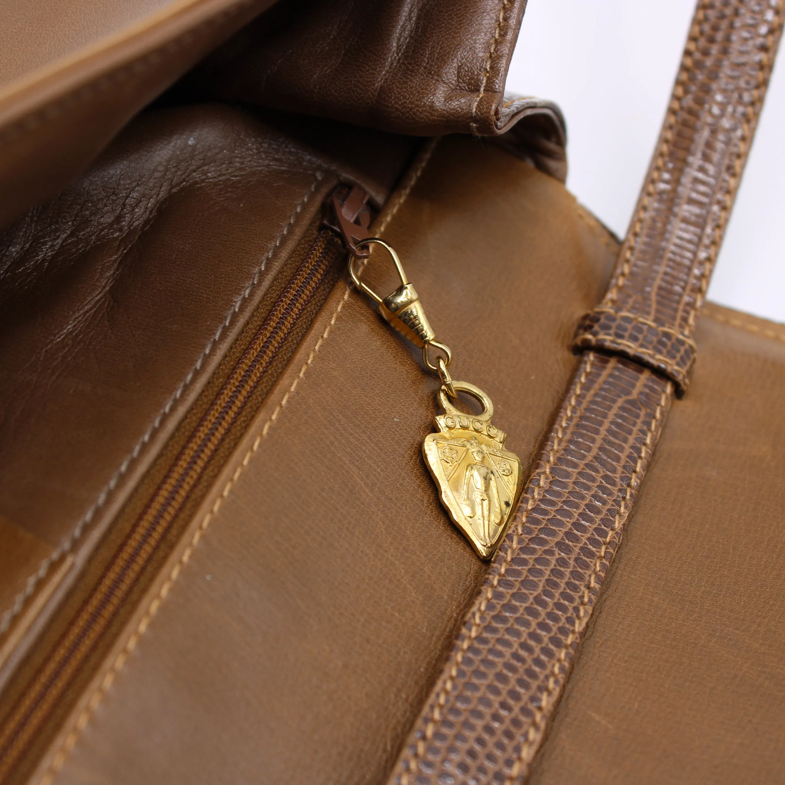 Gucci Brown Lizard Leather Convertible Crossbody Exotic Bag