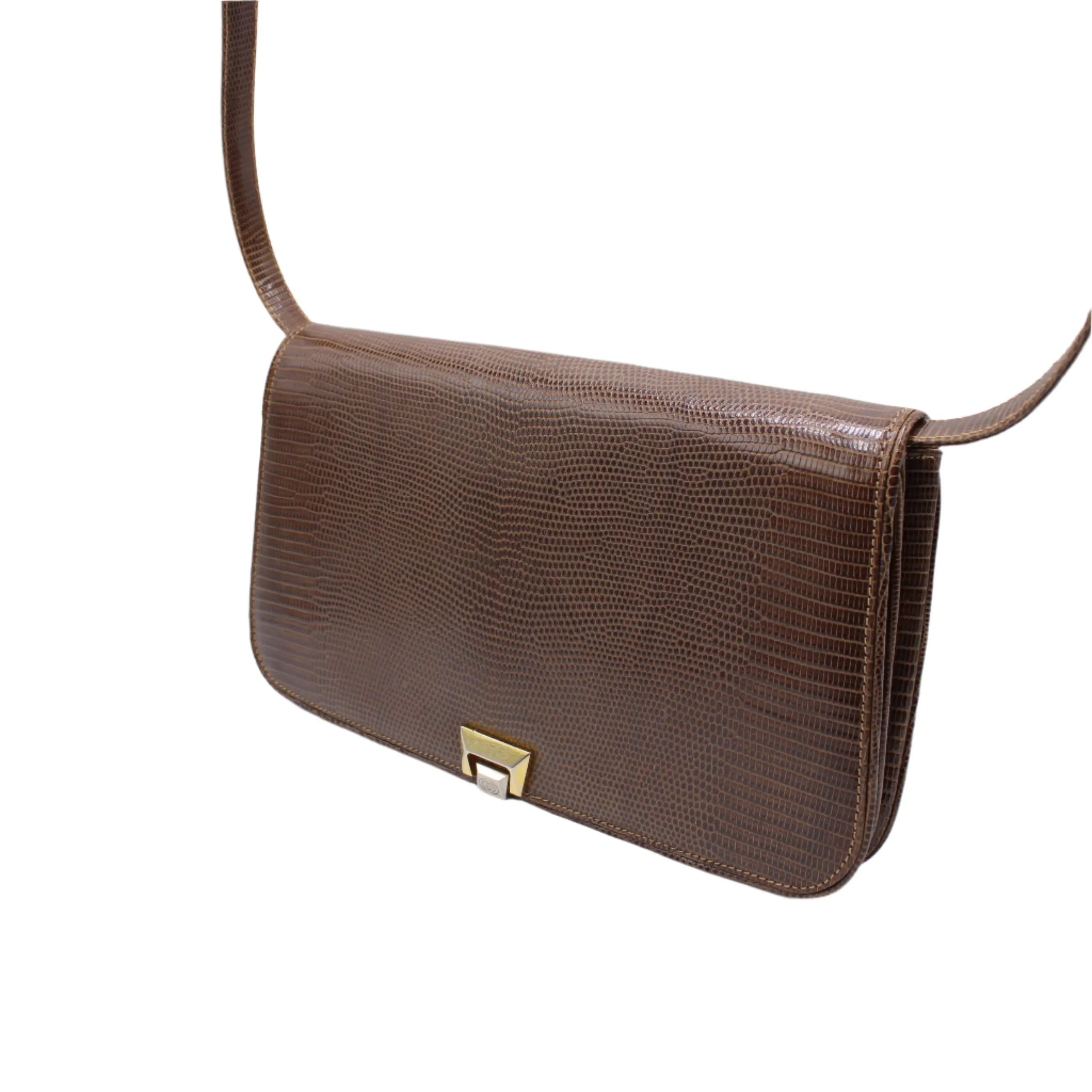 Gucci Brown Lizard Leather Convertible Crossbody Exotic Bag