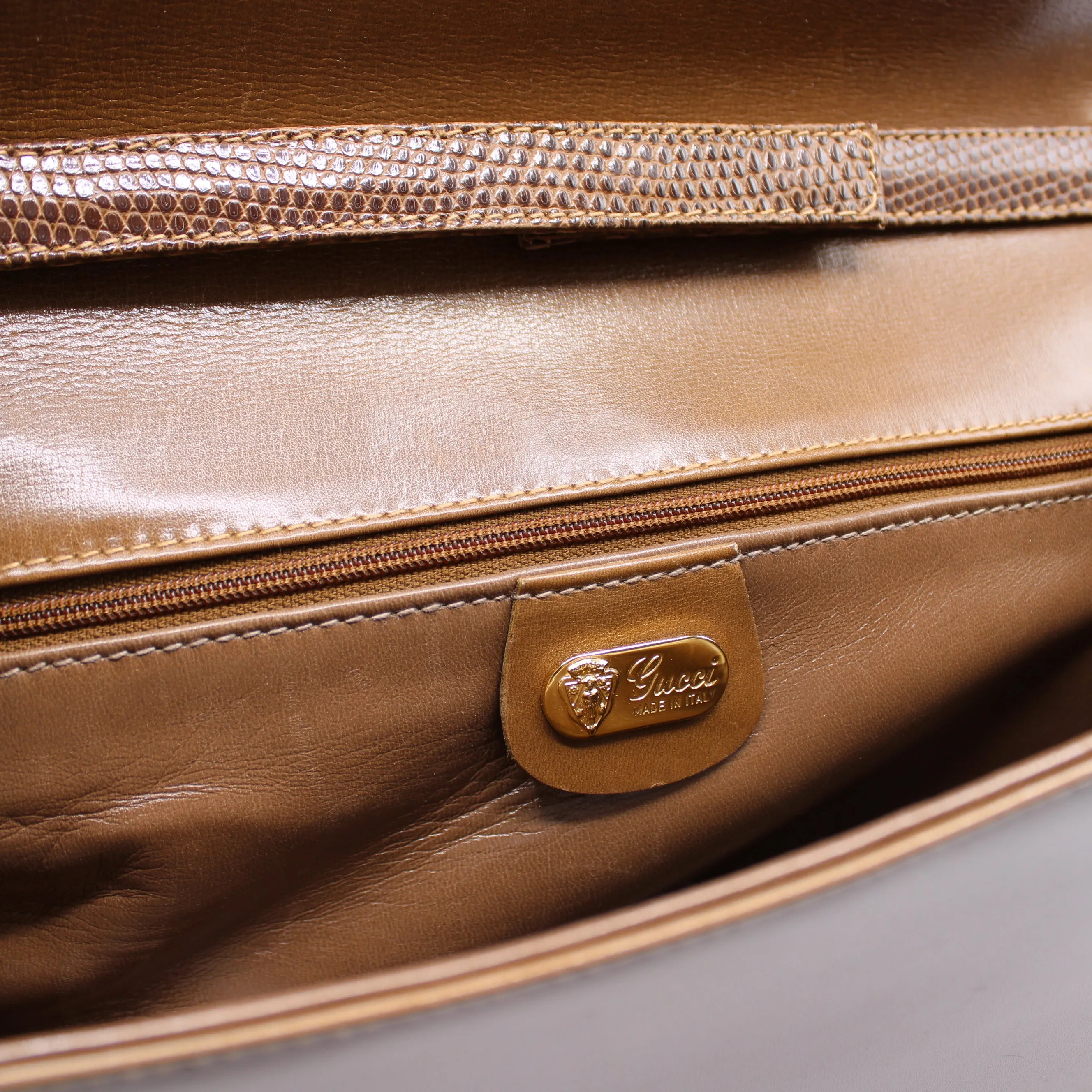 Gucci Brown Lizard Leather Convertible Crossbody Exotic Bag
