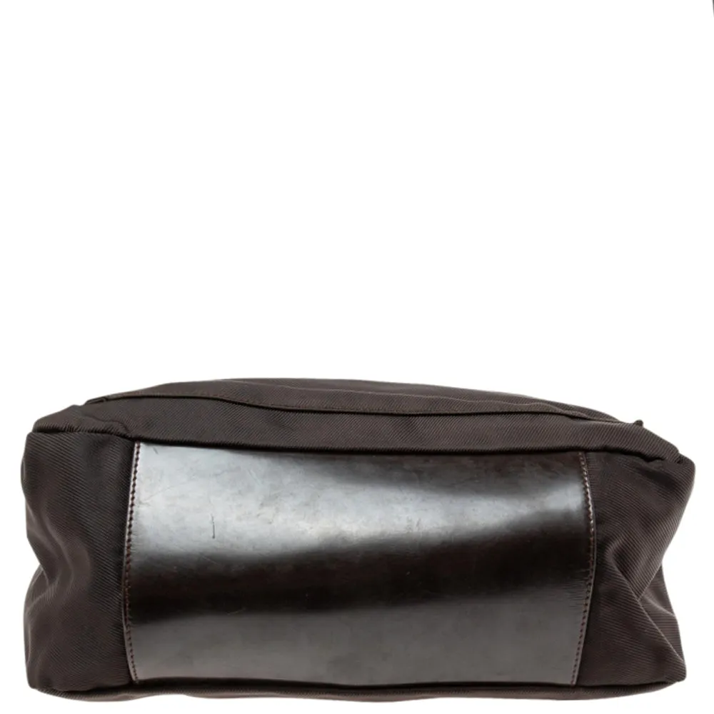 Gucci Brown Nylon and Leather Bamboo Shoulder Bag