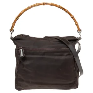 Gucci Brown Nylon and Leather Bamboo Shoulder Bag