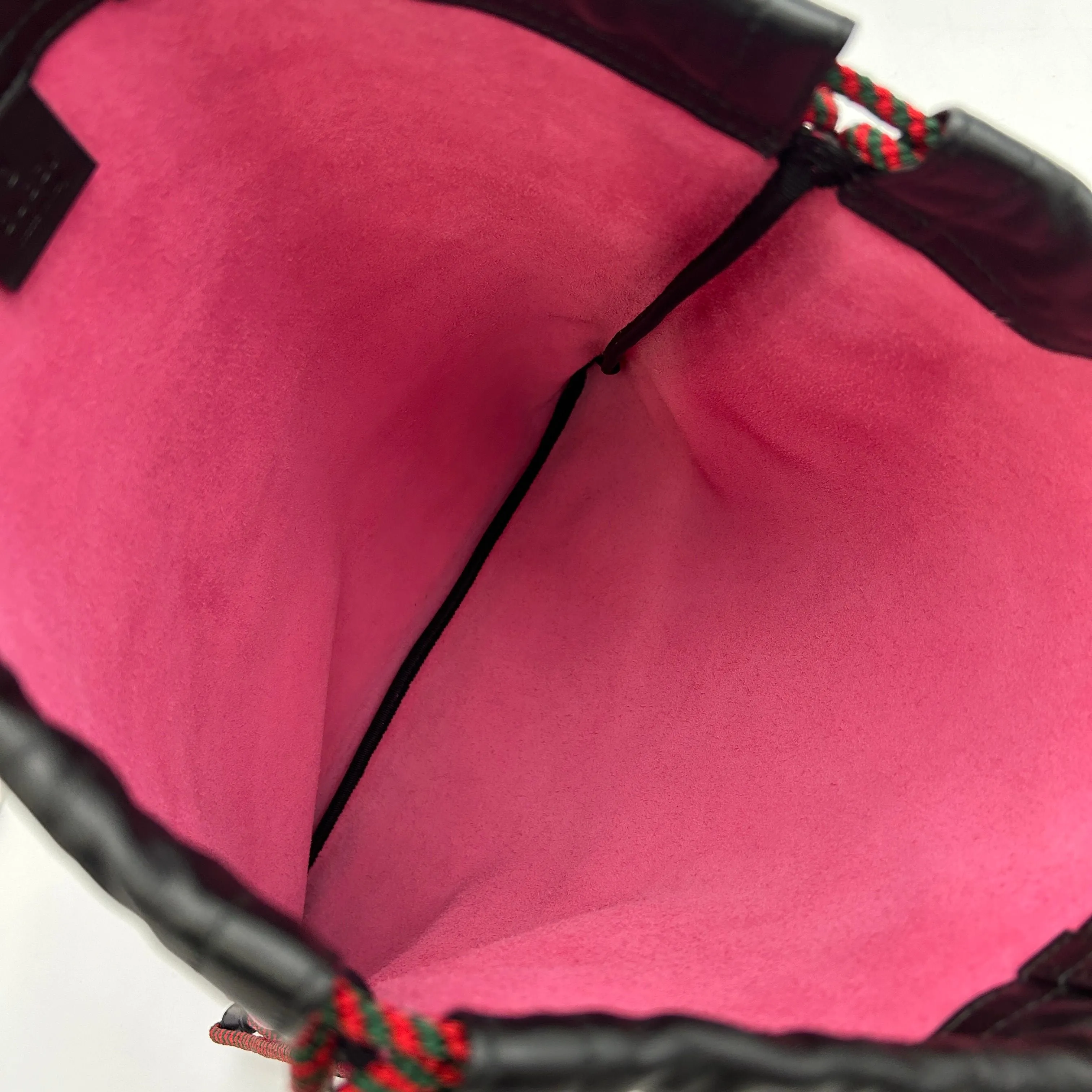 GUCCI Grained Calfskin Logo Drawstring Backpack Box Pink Green Black LA33768
