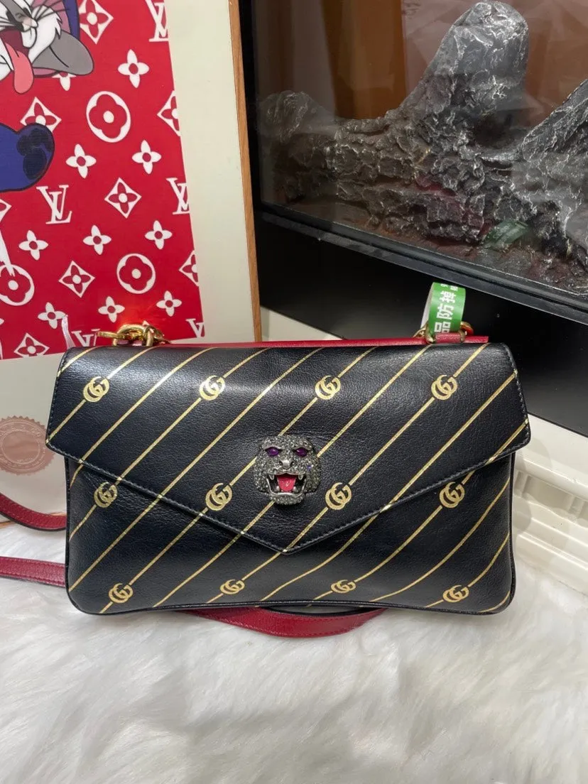 Gucci Preloved Black Double Bag 9062 - Crossbody and Shoulder Bag