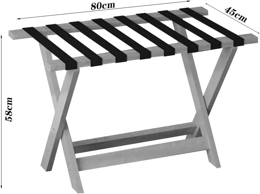 Guest Room Luggage Rack, Folding Suitcase Stand Suitcase Stand Solid Wood Foldable Travel Bag Floor-Standing Nylon Bandage Hotel Movable (Color : White, Size : 60x45x50cm) (Black 60x45x50cm)