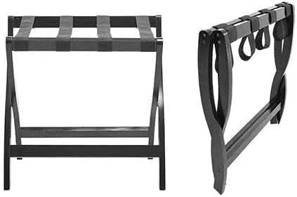 Guest Room Luggage Rack, Folding Suitcase Stand Suitcase Stand Solid Wood Foldable Travel Bag Floor-Standing Nylon Bandage Hotel Movable (Color : White, Size : 60x45x50cm) (Black 60x45x50cm)