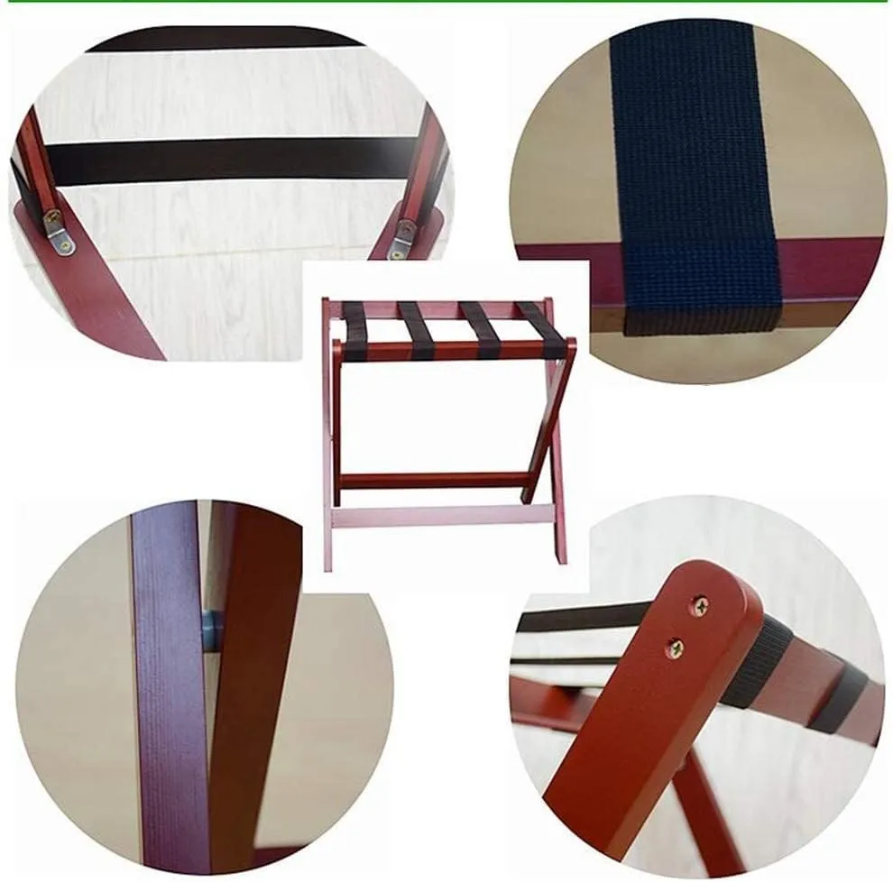 Guest Room Luggage Rack, Folding Suitcase Stand Suitcase Stand Solid Wood Foldable Travel Bag Floor-Standing Nylon Bandage Hotel Movable (Color : White, Size : 60x45x50cm) (Black 60x45x50cm)