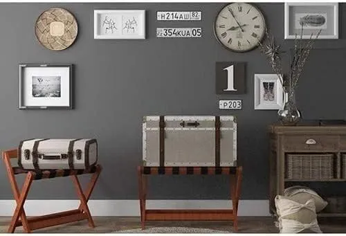 Guest Room Luggage Rack, Folding Suitcase Stand Suitcase Stand Solid Wood Foldable Travel Bag Floor-Standing Nylon Bandage Hotel Movable