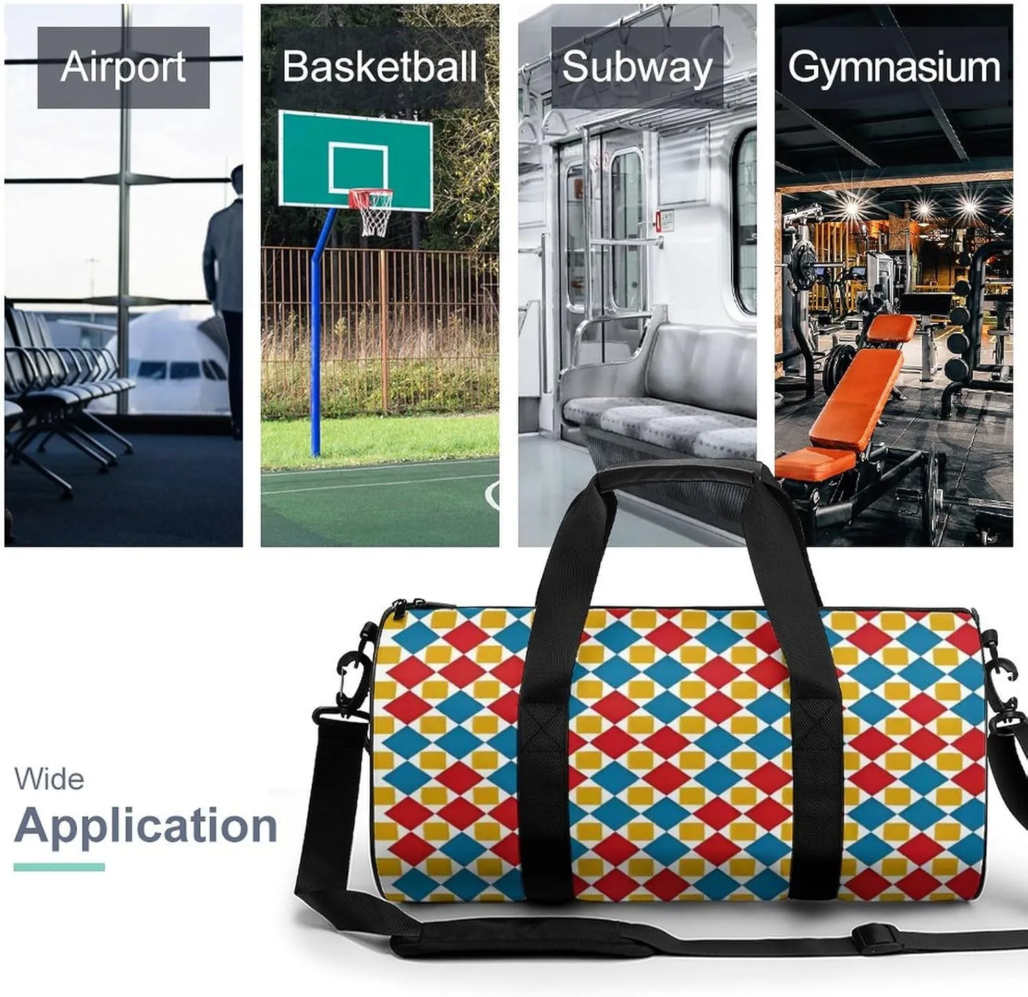 Gym Bag for Men Women Lightweight Sports Duffle Bag with Multiple Compartments Cylindrical Gym Bag for Fitness Travel And Outdoor Activities Ater Resistant Yoga Bag Training Bag Pixel Patchwork
