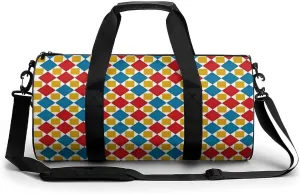 Gym Bag for Men Women Lightweight Sports Duffle Bag with Multiple Compartments Cylindrical Gym Bag for Fitness Travel And Outdoor Activities Ater Resistant Yoga Bag Training Bag Pixel Patchwork