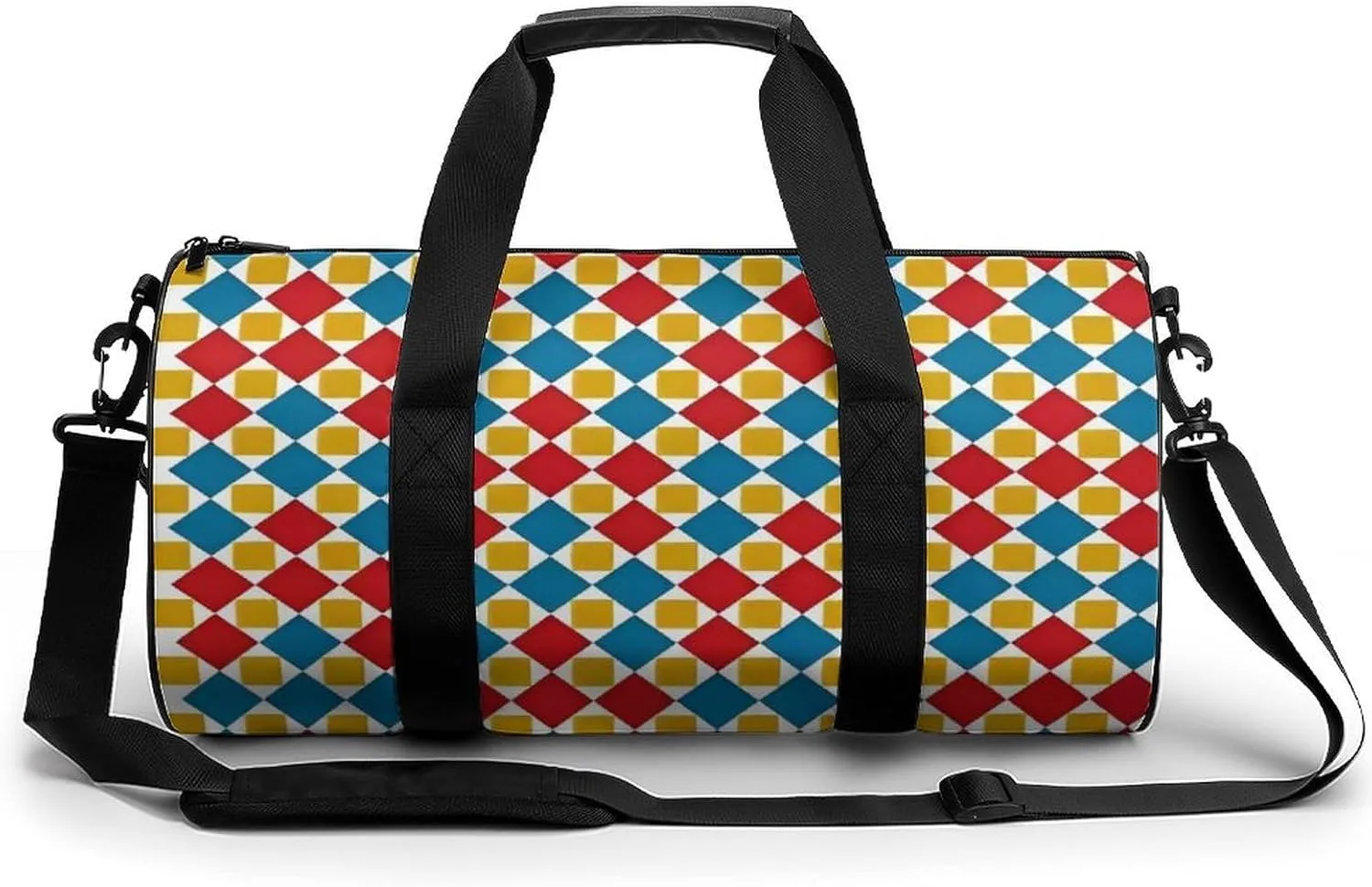 Gym Bag for Men Women Lightweight Sports Duffle Bag with Multiple Compartments Cylindrical Gym Bag for Fitness Travel And Outdoor Activities Ater Resistant Yoga Bag Training Bag Pixel Patchwork