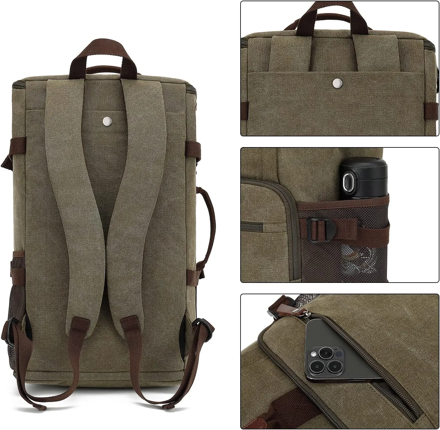 Gym Duffle Bag Backpack 4-Way Vintage canvas with Shoes Compartment for travel Sport Hiking laptop (Vintage green) X-Large