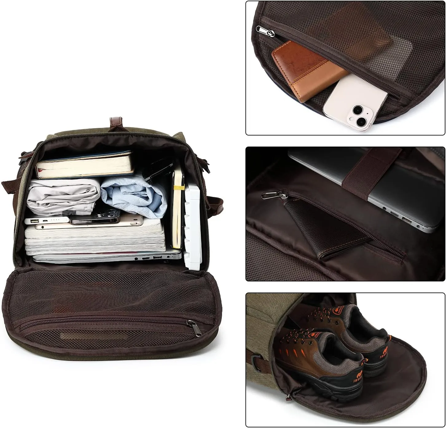 Gym Duffle Bag Backpack 4-Way Vintage canvas with Shoes Compartment for travel Sport Hiking laptop (Vintage green) X-Large
