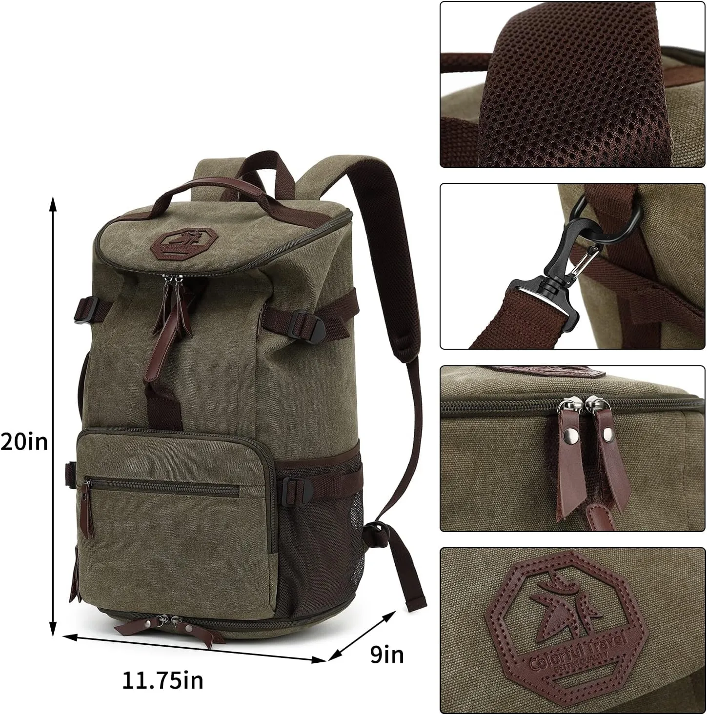Gym Duffle Bag Backpack 4-Way Vintage canvas with Shoes Compartment for travel Sport Hiking laptop (Vintage green) X-Large