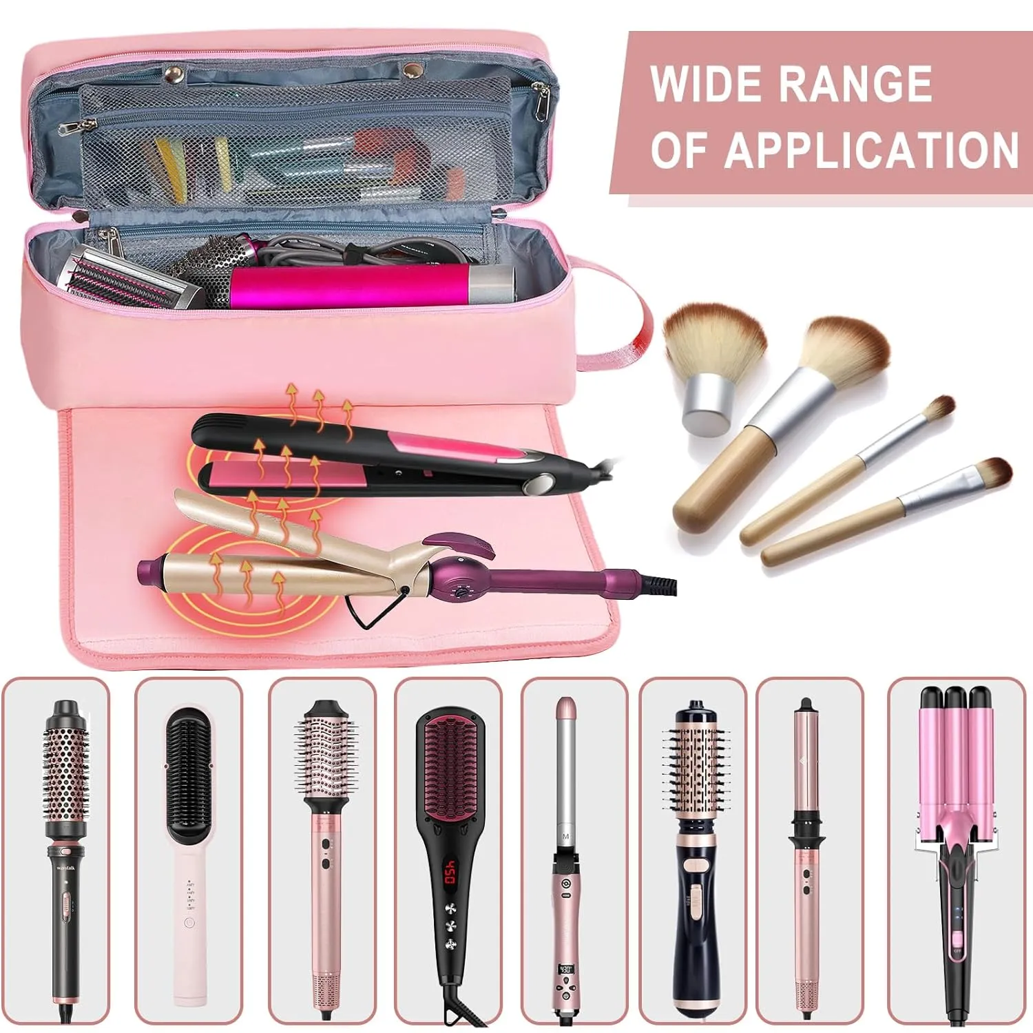 Hair Tools Travel Bag with Heat Resistant Pad, Double-Layer Travel Carrying Case for Straightener, Curling Iron, Hair Dryer, Portable Organizer