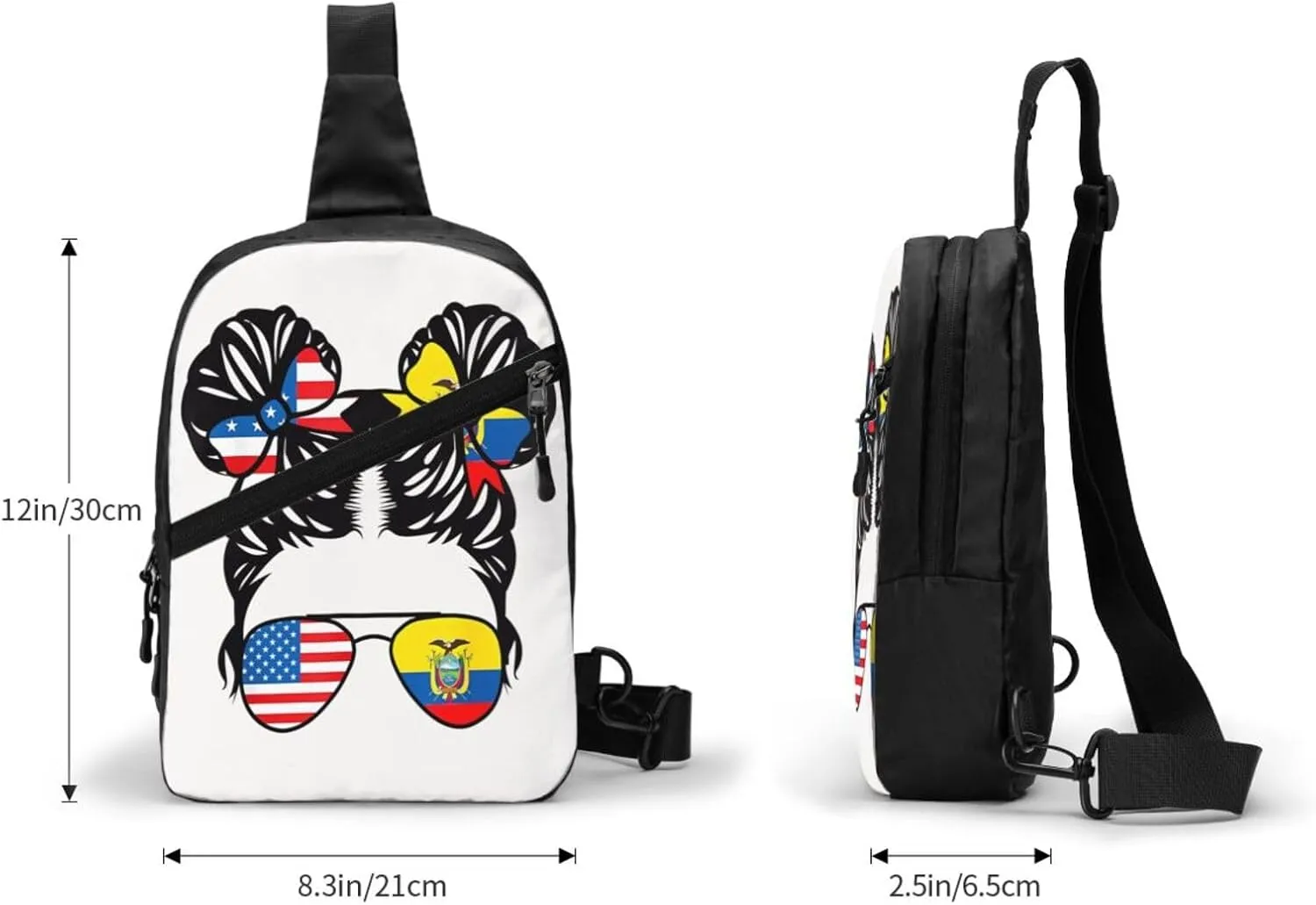 Half American Half Ecuadorian Women Ecuador Flag Packable Crossbody Bag Portable Sling Bags Foldable Travel Daypack Reusable Sports Shoulder Backpack Diagonally Chest Bag for Workout