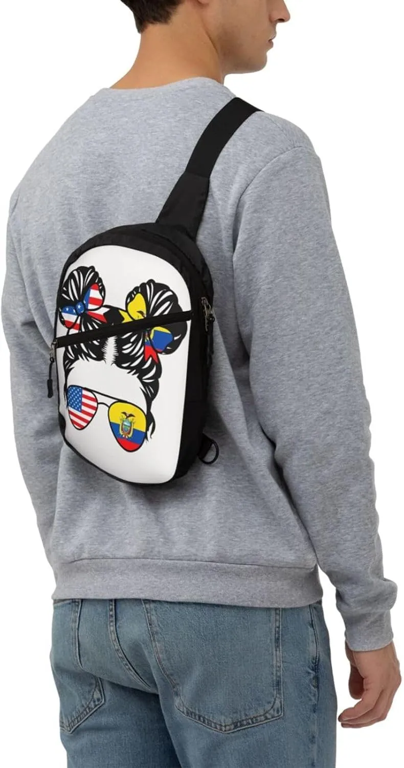 Half American Half Ecuadorian Women Ecuador Flag Packable Crossbody Bag Portable Sling Bags Foldable Travel Daypack Reusable Sports Shoulder Backpack Diagonally Chest Bag for Workout