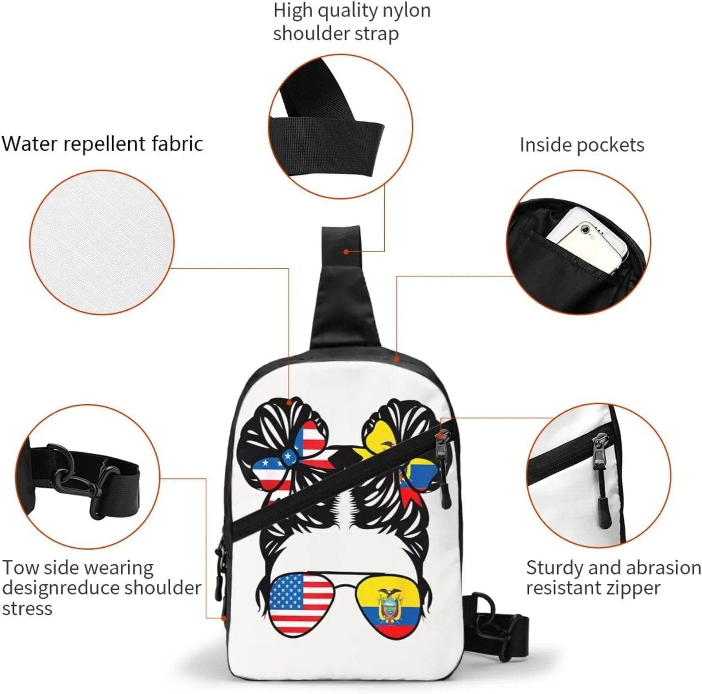Half American Half Ecuadorian Women Ecuador Flag Packable Crossbody Bag Portable Sling Bags Foldable Travel Daypack Reusable Sports Shoulder Backpack Diagonally Chest Bag for Workout