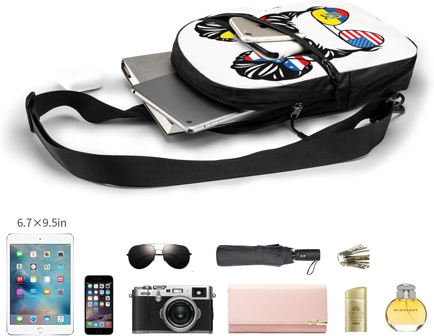 Half American Half Ecuadorian Women Ecuador Flag Packable Crossbody Bag Portable Sling Bags Foldable Travel Daypack Reusable Sports Shoulder Backpack Diagonally Chest Bag for Workout