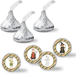Halloween Costume Party Kiss Sticker Labels, 300 Party Circle Sticker Sized 0.75” for Chocolate Drop Kisses by AmandaCreation, Great for Party Favors, Envelope Seals & Goodie Bags
