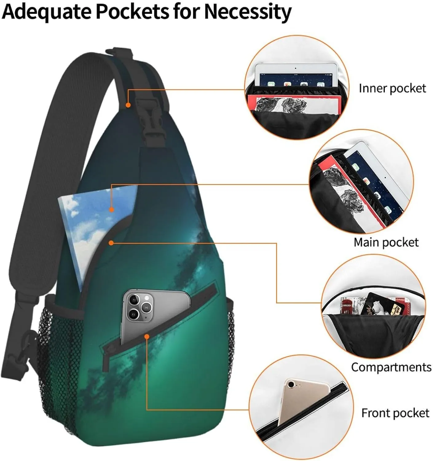 Halloween Flying Bats 1 Printed Canvas Sling Bag Crossbody Backpack, Hiking Daypack Chest Bag For Women Men