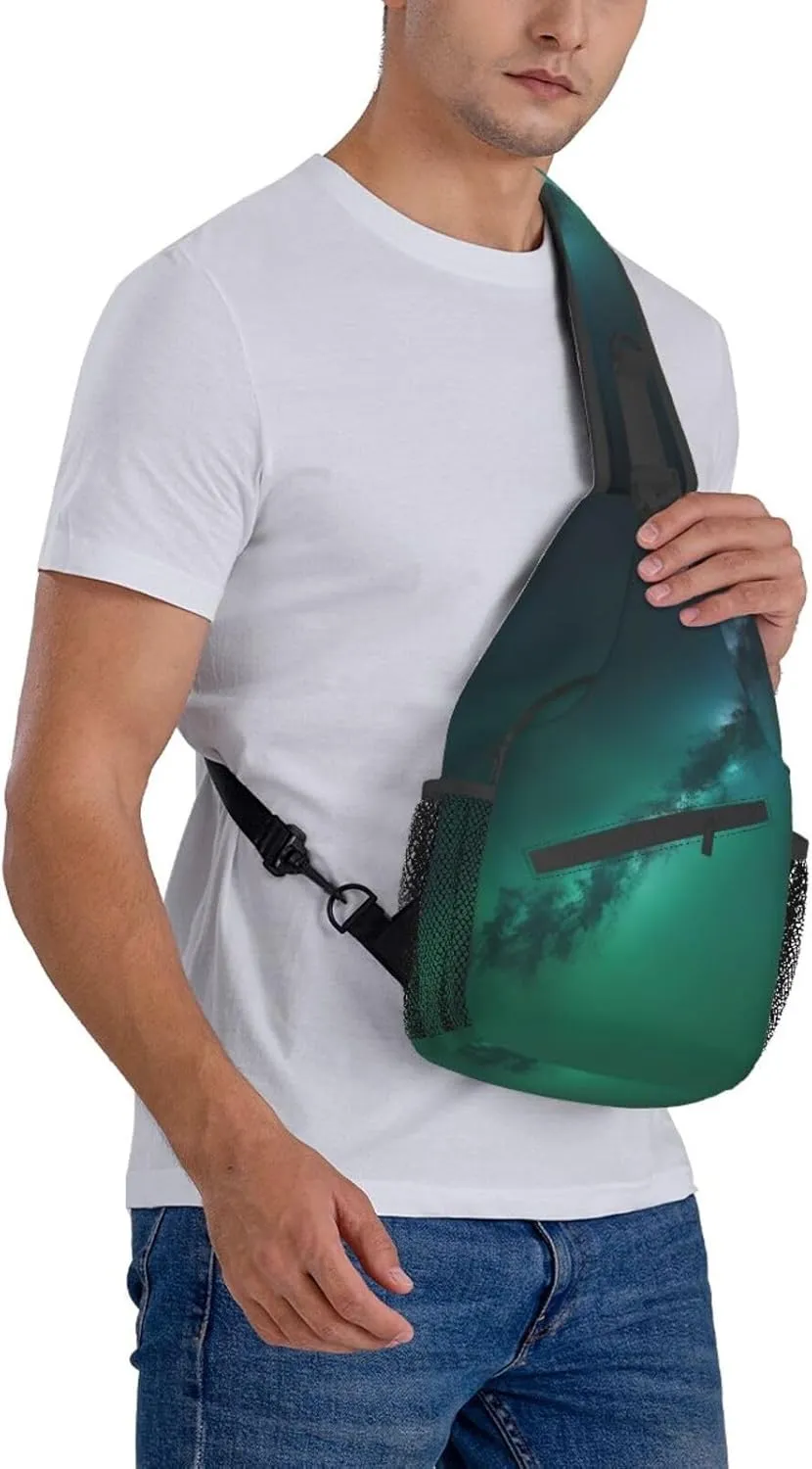 Halloween Flying Bats 1 Printed Canvas Sling Bag Crossbody Backpack, Hiking Daypack Chest Bag For Women Men