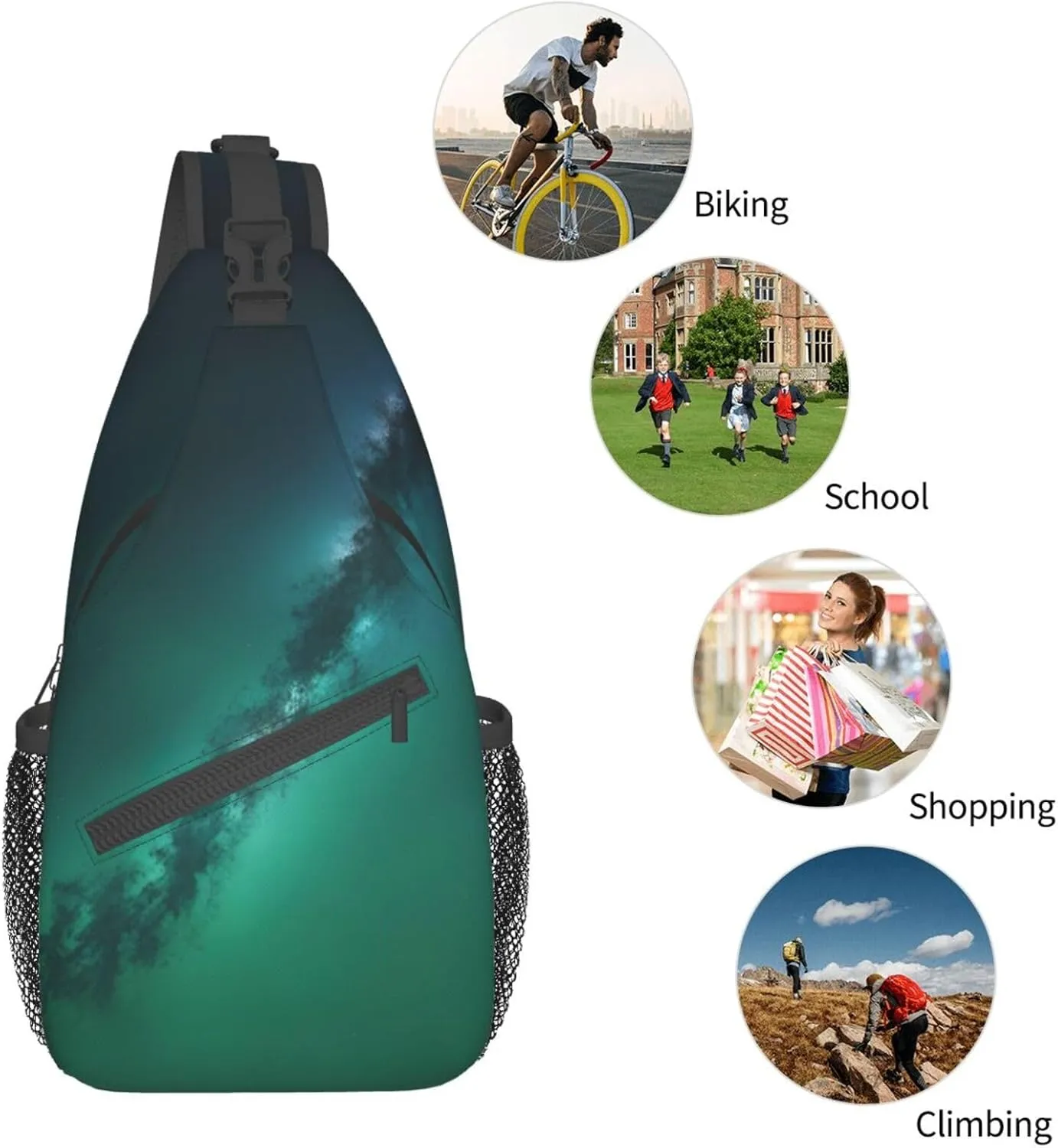 Halloween Flying Bats 1 Printed Canvas Sling Bag Crossbody Backpack, Hiking Daypack Chest Bag For Women Men