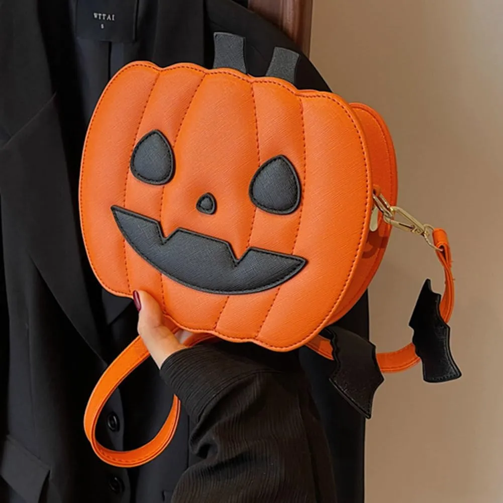 Halloween Purse Pumpkin Purse Crossbody Bag Novelty Devil Shoulder Bag PU Leather Halloween Pumpkin Crossbody Purse