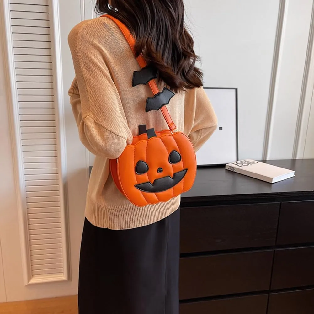 Halloween Purse Pumpkin Purse Crossbody Bag Novelty Devil Shoulder Bag PU Leather Halloween Pumpkin Crossbody Purse