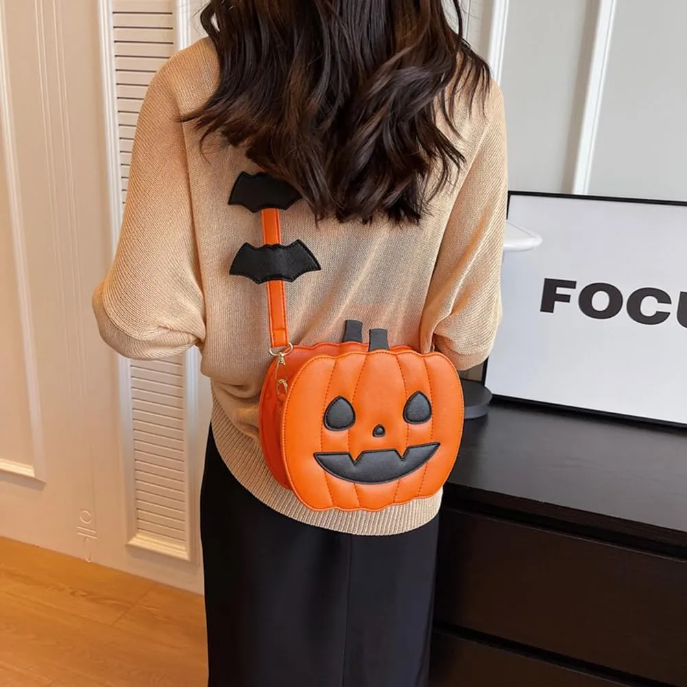 Halloween Purse Pumpkin Purse Crossbody Bag Novelty Devil Shoulder Bag PU Leather Halloween Pumpkin Crossbody Purse