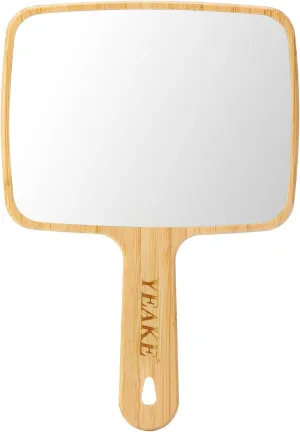 Hand Mirror,Natural Bamboo Handheld Mirror with Handle, Single-Sided Portable Travel Vanity Mirror for Men & Women,6.9" W X 9.9" L