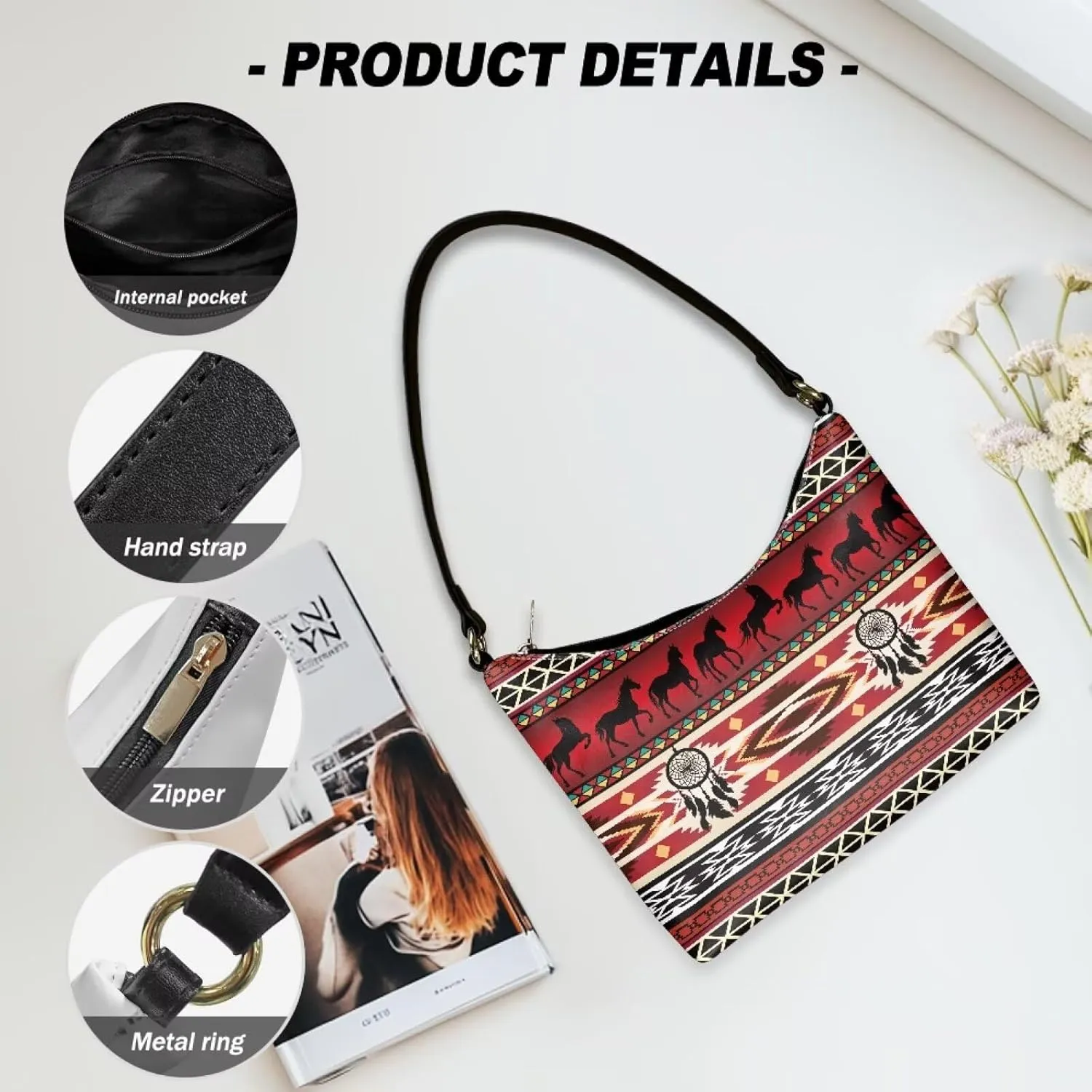 Handbag for Women Leather Underam Shoulder Bag with Zipper Fashion Work Purse Waterproof Travel Wallet