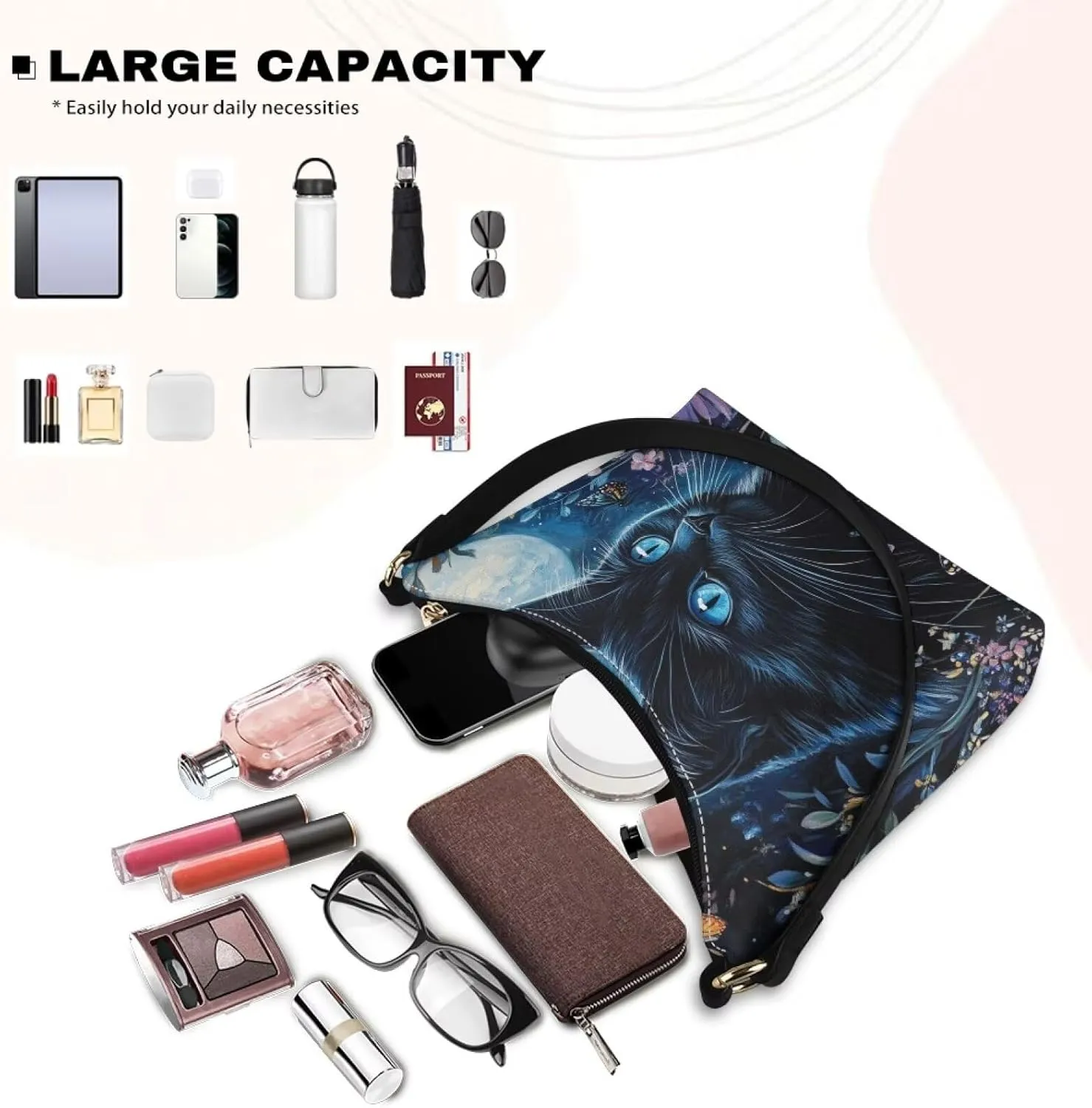 Handbag for Women Leather Underam Shoulder Bag with Zipper Fashion Work Purse Waterproof Travel Wallet