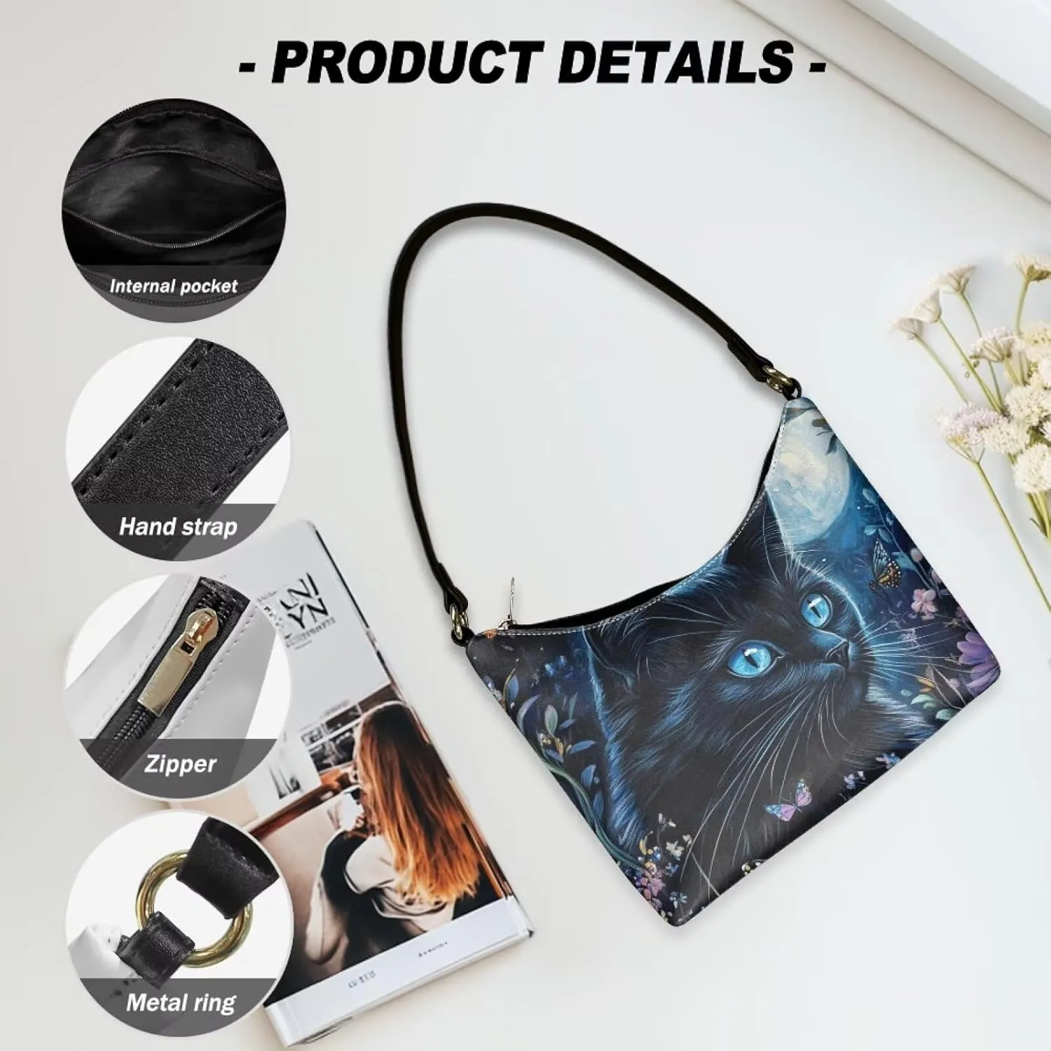 Handbag for Women Leather Underam Shoulder Bag with Zipper Fashion Work Purse Waterproof Travel Wallet