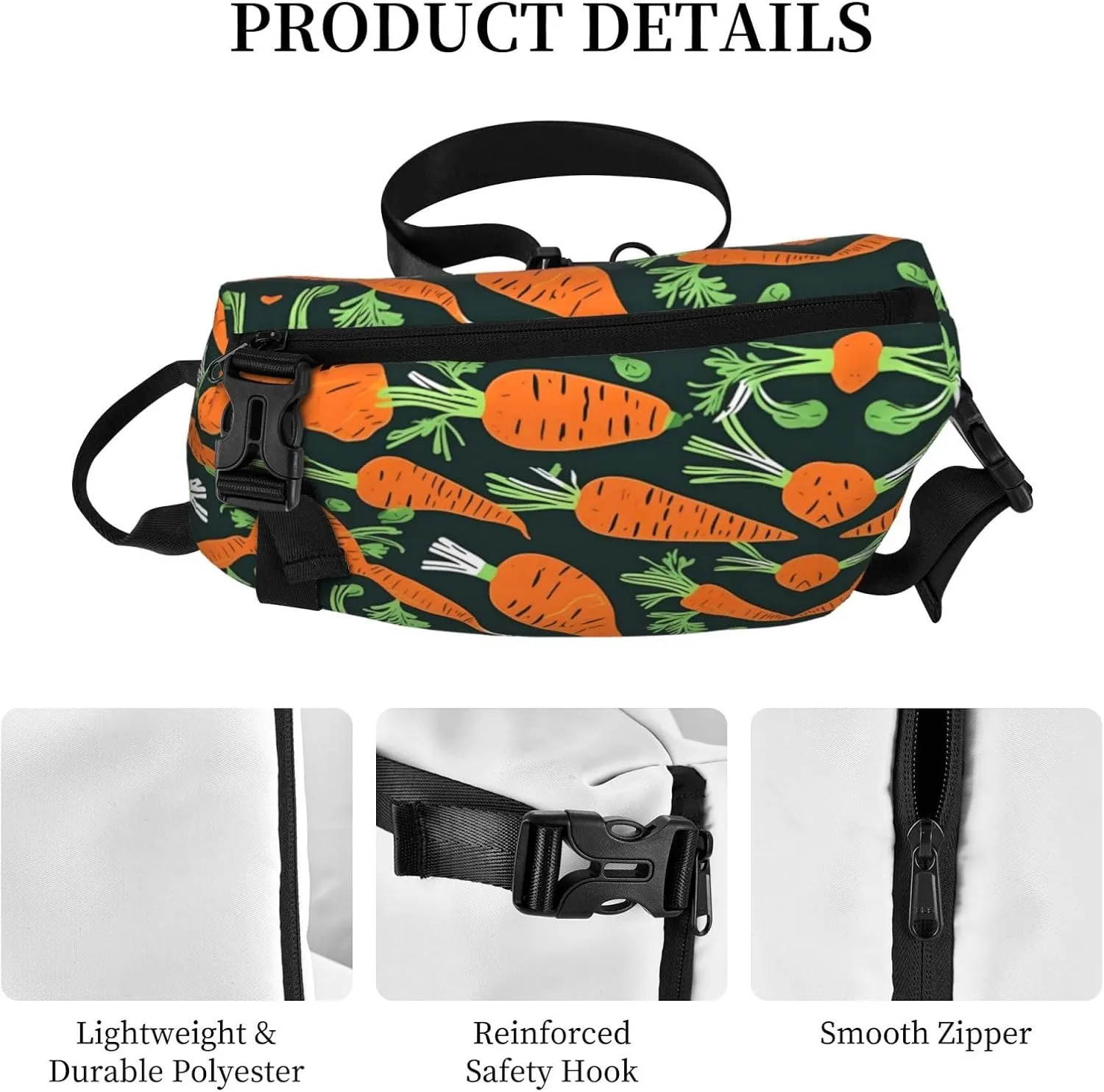 Happy Carrot Seamless Pattern Print Crossbody Backpack Casual Adjustable Bag Multifunctional Sling Backpack