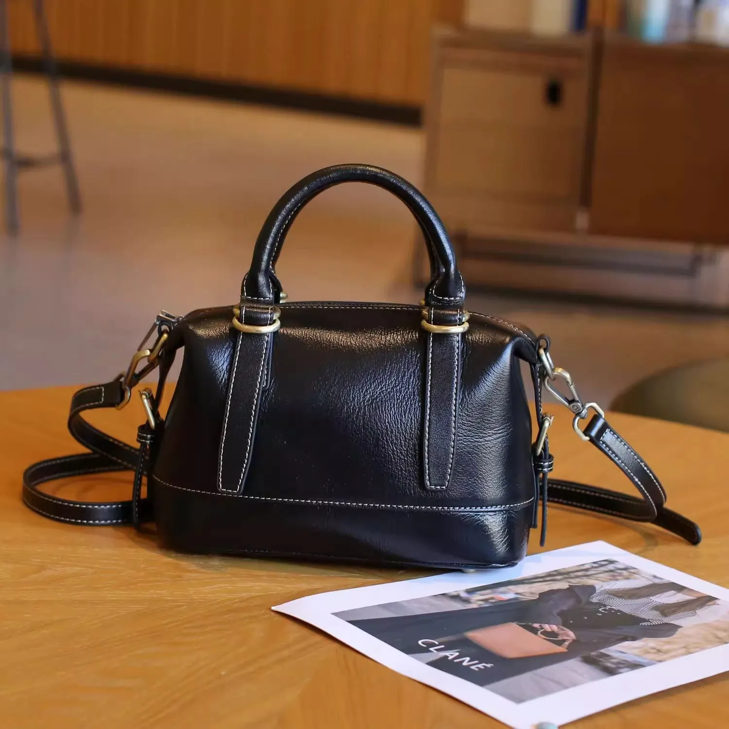 Head layer vegetable tanned cowhide soft leather Boston bag, simple and fashionable fashion trend, single shoulder crossbody handbag for women