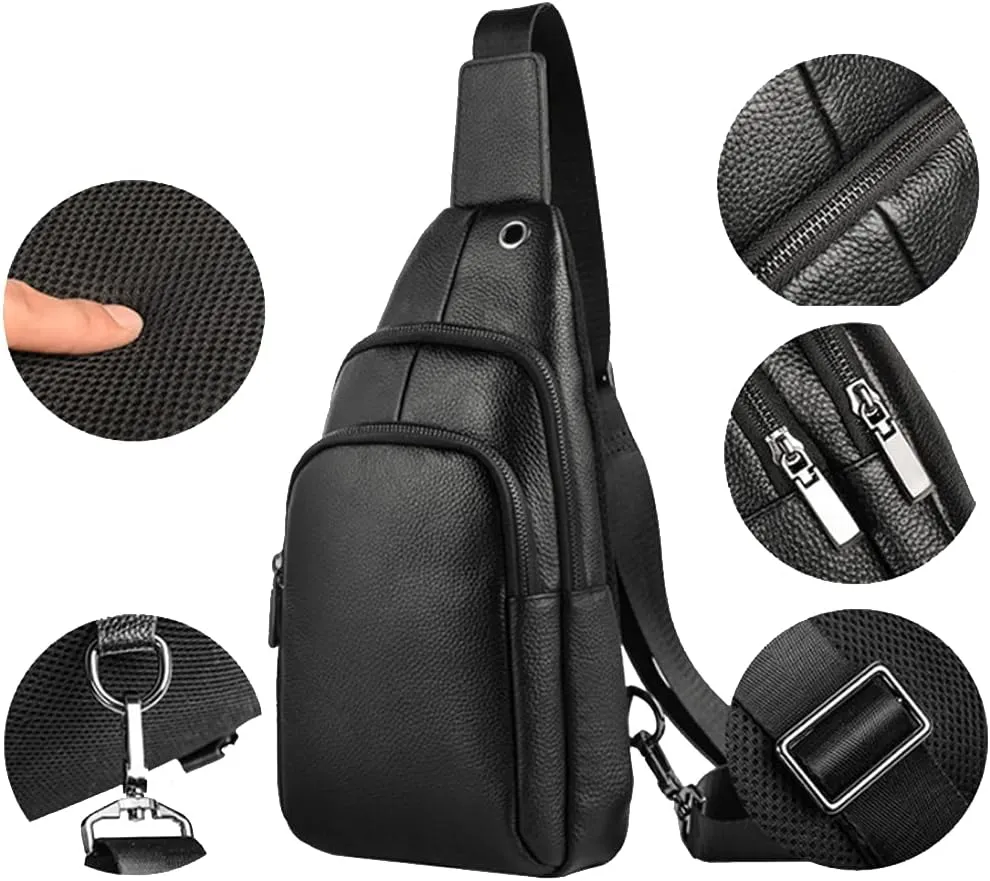 Hebetag Leather Sling Bag Crossbody Backpack for Men Women Travel Outdoor Camping