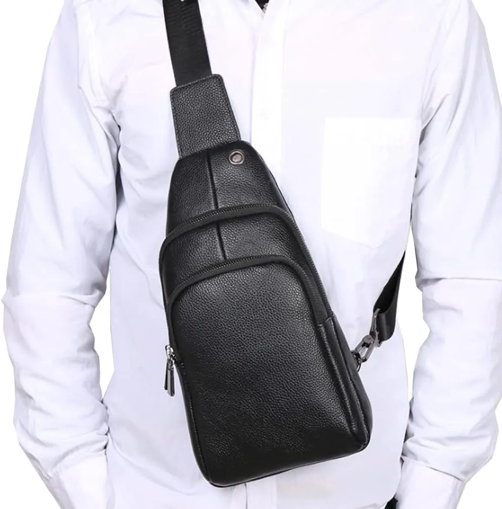 Hebetag Leather Sling Bag Crossbody Backpack for Men Women Travel Outdoor Camping